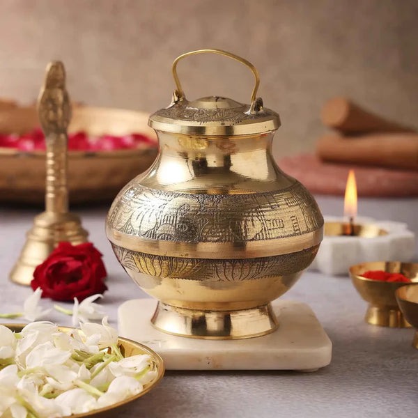 Pure Brass Gangajali Lota - Sacred Water Vessel for Worship & Rituals
